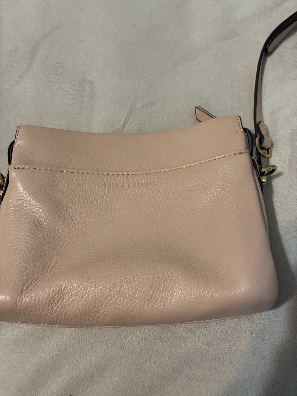 Vince Camuto Beige Pebbled Leather Crossbody